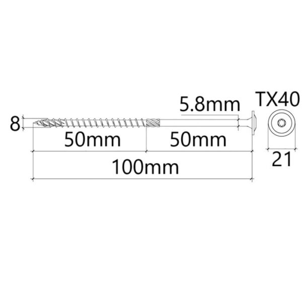 Surub Dulgherie Cap Plat 8x100 bb