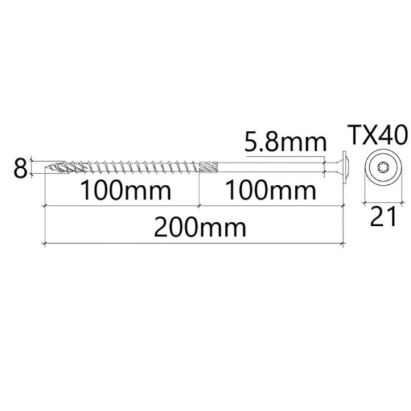 Surub Dulgherie Cap Plat 8x200 bb