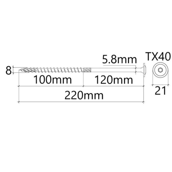 Surub Dulgherie Cap Plat 8x220 bb