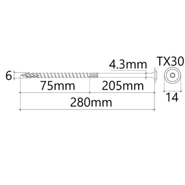Surub Dulgherie Cap Plat 6x280 bb