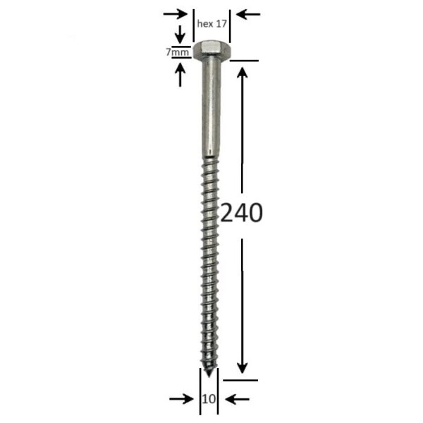 Holsurub Lemn Cap Hexagonal 10x240 b