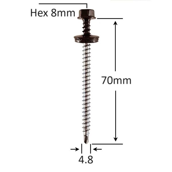 Surub Autoforant Cap Hexagonal 4.8x70mm Maro RAL 8017 b